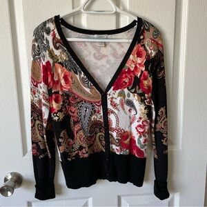 Woman’s Vintage Cache Paisley and Flowers Cardigan Sweater Size Medium